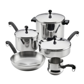 Farberware Classic Series Anniversary Edition Stainless Steel Cookware Set and Lids, Induction Ready, Dishwasher Safe, 8 Piece Pots and Pans, Metal Utensil Safe - Stainless Steel