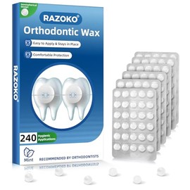 RAZOKO Cera para ortodoncia - 240 puntos de cera dental, sabor menta | Envolturas individuales higiénicas, fuerte adhesión para brackets y alambres