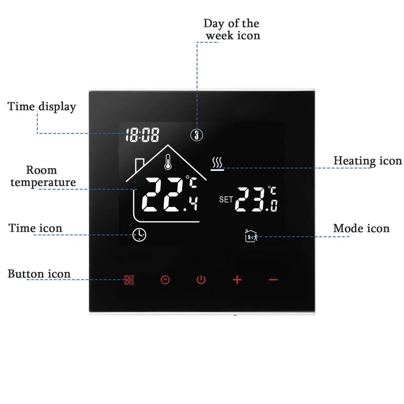 Digital Thermostat Room Thermostat, LED Display Touchscreen Thermostat Controller, Weekly