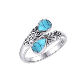 CUPENDA Turquoise Ring for Women Sterling Silver Adjustable Band Open Rings Victorian Jewelry Gifts for Girls