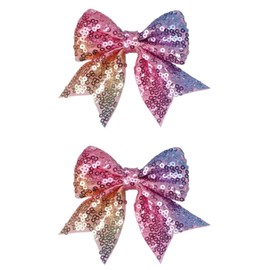 Xansema 2Pcs 3 Inch Sequins Hair Bows for Girls, Sparkling Bows Alligator Hair Clip Hair Barrettes Accessories for Women Teens Girls Kids (Rainbow)