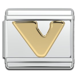 Fablinks Italian Charm Letter, 9mm Gold Alphabet Initial V Charms Link Jewelry for Women, Stainless Steel Gold Letters Initials Links for Men (Gold V)