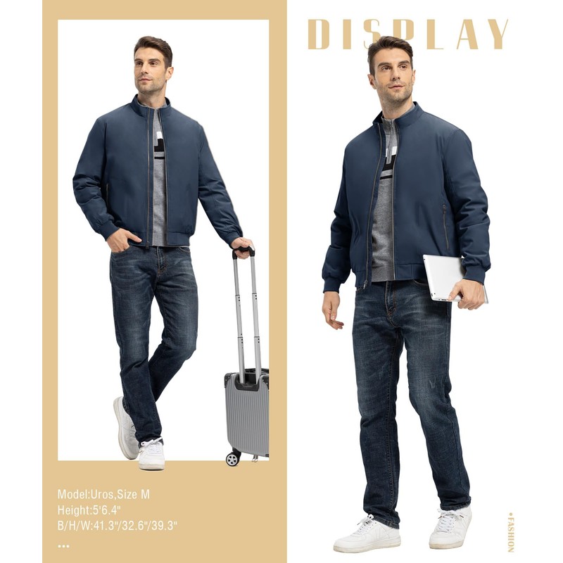 TBMPOY Men's Winter Lightweight Bomber Jackets Water Resistant Fall Casual