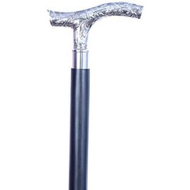 AnNafi® Walking Cane Ebony Wood Black Silver Handle Brass T Shape | Tone Natural Wooden Cane Walking Stick for Men | Decorative Staff Display Formal Stick | Vintage Fritz(T-Shaped Silver Handle)