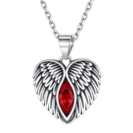ChicSilver Angel Wing Heart Necklace 925 Sterling Silver Wings Pendant Created Garnet January Birthstone Necklace for Womens