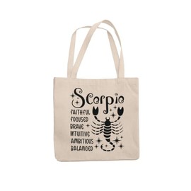 Scorpio Zodiac Signs Tote Bag - Long Handled Natural Colour Shopper with Astrology Star Sign Design