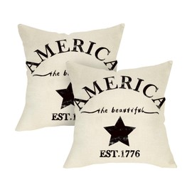 Fjfz 4th of July Star Decorative Throw Pillow Covers 18 x 18 Set of 2, Patriotic America The Beautiful Est. 1776 Porch Outdoor Home Decor, American USA Farmhouse Couch Cushion Case