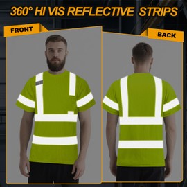 Graunton High Visibility Shirts for Men Class 3 Hi Vis Shirts with Pokcet, Short Sleeve Safety Shirts for Men Women, Work Shirts with Reflective Strips, Quick Dry &Breathable, GRDX-Yellow L.