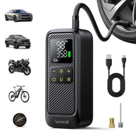Lamicall Compresor de Aire Portatil – [5 Veces Más Rápido] Compresor de 150 PSI, con Pantalla Digital y Luz LED, Apagado Automático Inflador de Llanta