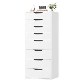 FACBOTALL White Dresser, 8 Drawer Dresser with Groove Handles, Tall White Dresser, Modern Chest of Drawers with Large Storage Space for Home Office