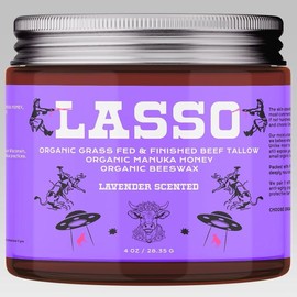 LASSO Organic Beef Tallow, Manuka Honey & Beeswax Balm 4oz Natural Face & Body Moisturizer Skin Care Frankincense, Lavender, Unscented, Hydrating:_Lavender