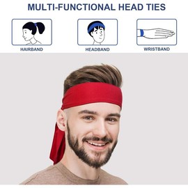 6PCS 40.94 inch Head Tie Headbands for Men, Tennis Karate & Ninja Headbands, Athletic Sweatbands, Travel Portfolios