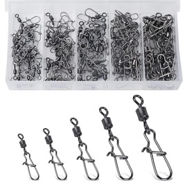 Wjelet Pack of 100 Fishing Swivels Fishing Barrel Swivels with Carabiner Stainless Steel Swivel Fishing Swivel with Carabiner for Trout, Bass, Zander and Pike 5 Size 4# 6# 8# 10# 12#