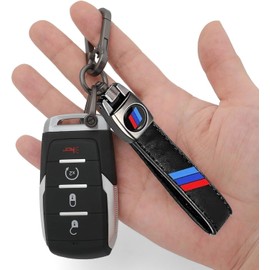 Soft Leather Car Keychain,Red Navy Blue Car Part Keychain,Tri-color Key Chain with Anti-Lost D-Ring Automotive Key Ring