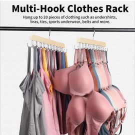 Vizirwpfot Bra Hangers for Closet Organizer,Tank Top Hanger with 20 Hooks,Space Saving Wooden Adjustable Hangers,Closet Organizers and Storage Suitable for Dorm,Apartments (1, Wood)