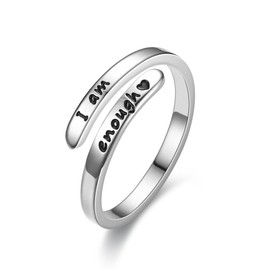 CSIYANJRY99 I am Enough Ring for Women Stainless Steel Enough Ring Inspirational Mantra Statement Open Adjustable Graduation Cocktail Party Ring