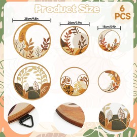 YRYUNRUI 6PCS Boho Wall Art Decor, Wooden Bohemian Hanging Decoration for Living Room, Minimalist Farmhouse Geometric Aesthetic Wood Sign Plants Desert Sun Bedroom Apartment