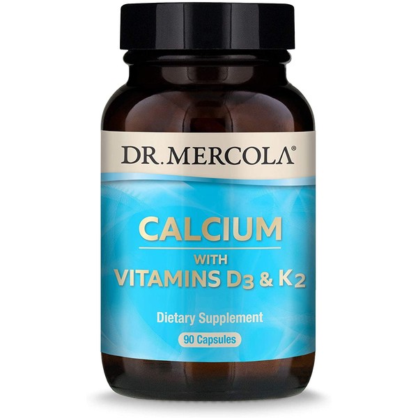 Dr. Mercola Calcium with Vitamins D3 & K2 Dietary Supplement, 90 Servings (90 Capsules), Supports Bone Health, Supports Cardiovascular Health, Non GMO, Soy Free, Gluten Free