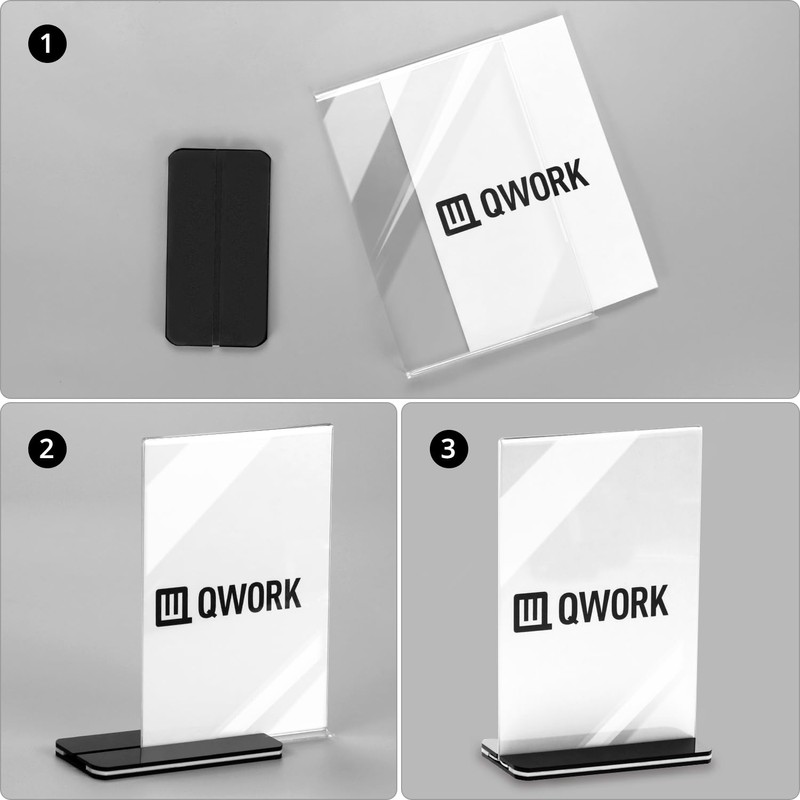 QWORK® Pack of 6 A6 Acrylic Table Stands with Solid