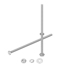 sourcing map 10Set Hex Head Screw Bolt, 1/4-20 x 6" 304 Stainless Steel Fully Threaded Screw Bolt with Nuts, Flat & Lock Washers, Silver