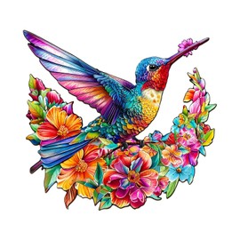 Jigfoxy Wooden Puzzle for Adults, Hummingbird and Flowers Wooden Jigsaw Puzzles for Adults, Unique Animal Shape Wood Cut Puzzles for Family Friend Puzzle Lovers(M-11.4 * 10.6in-185pcs)