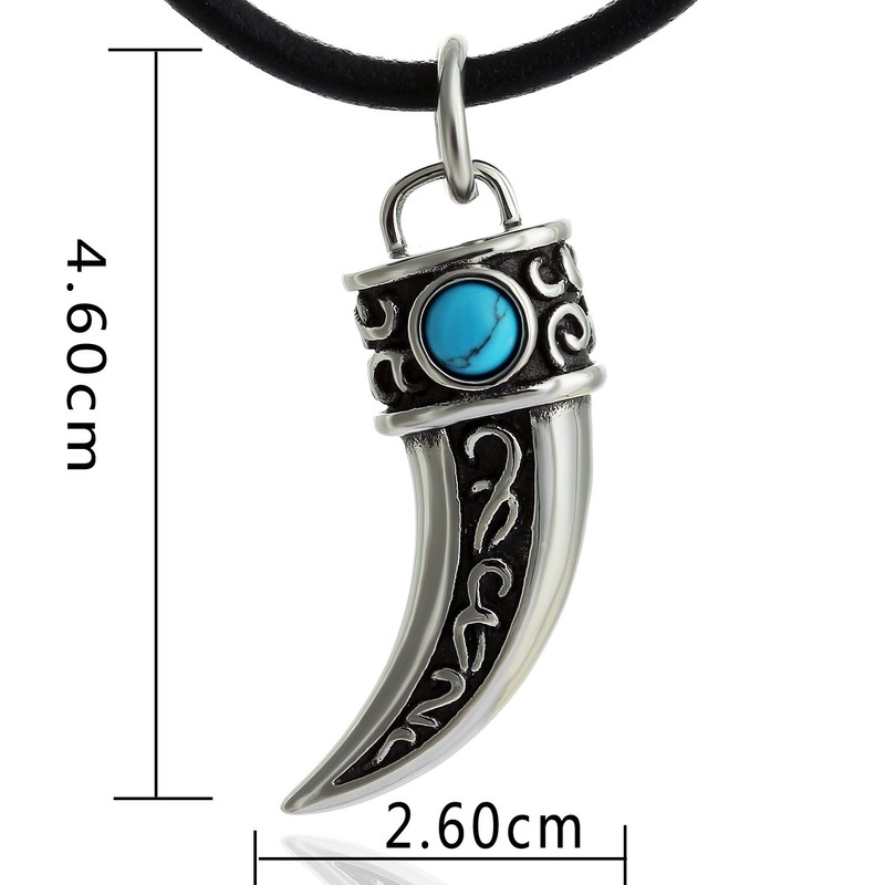 DonDon Men's Necklace Leather and Tooth Pendant / Stainless Steel