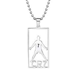 GAUEIOUR CR7 Football Star Pendant Necklace,Fashion Champions League Stainless Steel Label Necklace, Sports Trend Commemorative Necklace, Unisex Version, Jewelry Gift for Fans