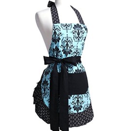 LroHan Women's Floral Apron with Pockets Vintage Ladies Adjustable Chefs Aprons for Kitchen Cooking Baking and Gardening