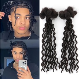 Curly Locs Extension Human Hair 0.4cm Dreadlock Extension 8 Inch 30 Strand Natural Black Human Hair Full Handmade Dreadlock Extension Can Be Dyed and Bleached for Women Men
