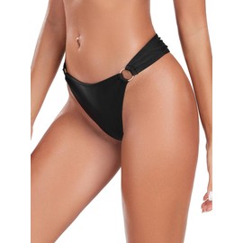 RELLECIGA Women's Black Low Waisted Thong Bikini Bottoms Size Medium