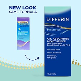 Differin Oil Absorbing Moisturizer with SPF 30, Sunscreen for Face by the makers of Differin Gel, Gentle Skin Care for Acne Prone Sensitive Skin, 4 oz