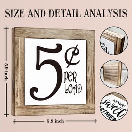 Farmhouse Wood Sign, Funny Laundry Decor, Five Cent Per Load Sign, Wooden Box Sign Plaque, Freestanding Laundry Sign, Farmhouse Laundry Decor, Laundry Room Decor for Shelf, Tabletop Decor