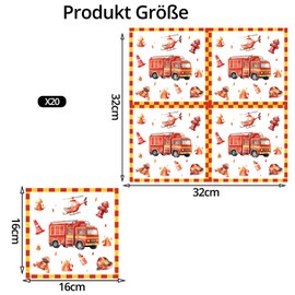 DazzJoy 20 Stück Feuerwehr Servietten, 33 x 33 cm Servietten Feuerwehr Kindergeburtstag Deko Junge Mädchen, Feuerwehrauto Papierservietten für Party Deko Geburtstag, Feuerwehrmann Tischdeko Servietten