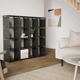 Mavivegue Bookshelf,16 Cube Storage Organizer,Book Shelf Organizer,Tall Bookcase Shelf,Black Cube Shelf Cubbies Closet Storage Organizer Shelves for Bedroom,Living Room,Home,Office, 16-Grid