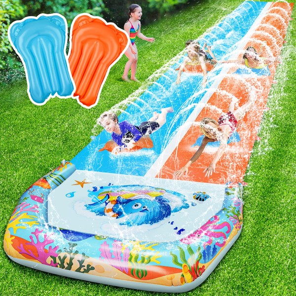40FT Slip Double Water Slides with 2 Bodyboards, Extra Long