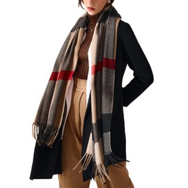 TOPLAZA Scarf Shawl Wrap for Women Plaid Tassel Cashmere Feel Warm Winter