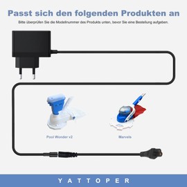 Yattoper 12V 1A Pool Robot Power Supply Compatible with Poolwonder v2 and Poolwonder Marvelix Power Supply Charger (Not for Turbo XL)