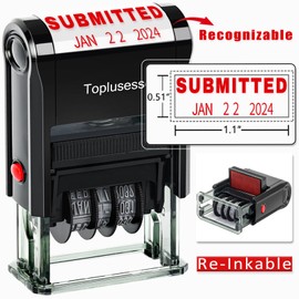 Toplusesse SUBMITTED Stamp with Date Self-Inking Office Rubber SUBMITTED Date Stamp for Business 12-Year Band Red Ink 2024