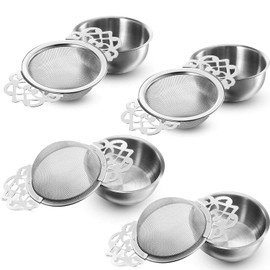 Hotop - Paquete de 4 coladores de té de malla fina con tazón, infusor de té de acero inoxidable, filtro de té con asa para filtro de té suelto, jugo de café, apto para boca de taza de 2.5-4 pulgadas