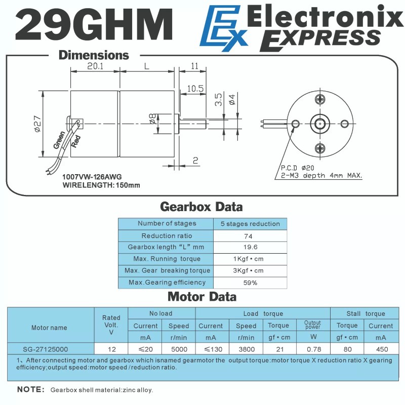 Electronix Express Gear Head Motor - 12V DC, 4500 RPM