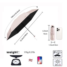 Mini Pocket Umbrella with Children's Travel Umbrella Outdoor UV Protection UPF 50 99.9% for Women Umbrella Small Sun Protection Case Compact Diameter 91 cm Coating Against Moisture Damage, pink