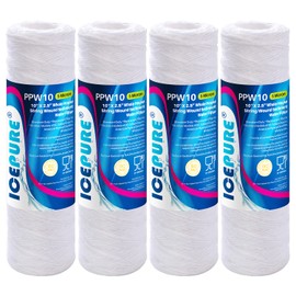 5 Micron 10" x 2.5" String Wound Sediment Water Filter Cartridge for Well filter Universal Replacement for Any 10 inch RO Unit, WP-5, Aqua-Pure AP110, CFS110, Culligan P5, WFPFC4002, WP-5, CW-MF,4PACK