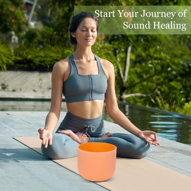 432HZ 8 Inchs D Note Orange Frosted Crystal Singing Bowl