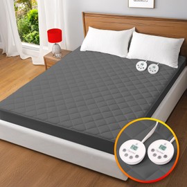 Valthie Heated Mattress Pad Queen Size,Dual Control Electric Mattress Pad,Bed Warmer with 10 Heat Settings & 1-12 Hours Auto Shut Off,Fit Up to 8-21" Deep Pocket, Machine Washable(60"x80",Grey)