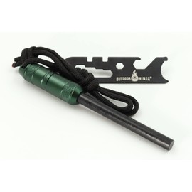 Outdoor Ninja Fire Steel – The Legend Tactical Mini – Green FireSteel for Hiking, Bush Power, Trekking, Camping and Other Outdoor Hobbies Including Multifunctional Scratcher, The Perfect Survival Kit