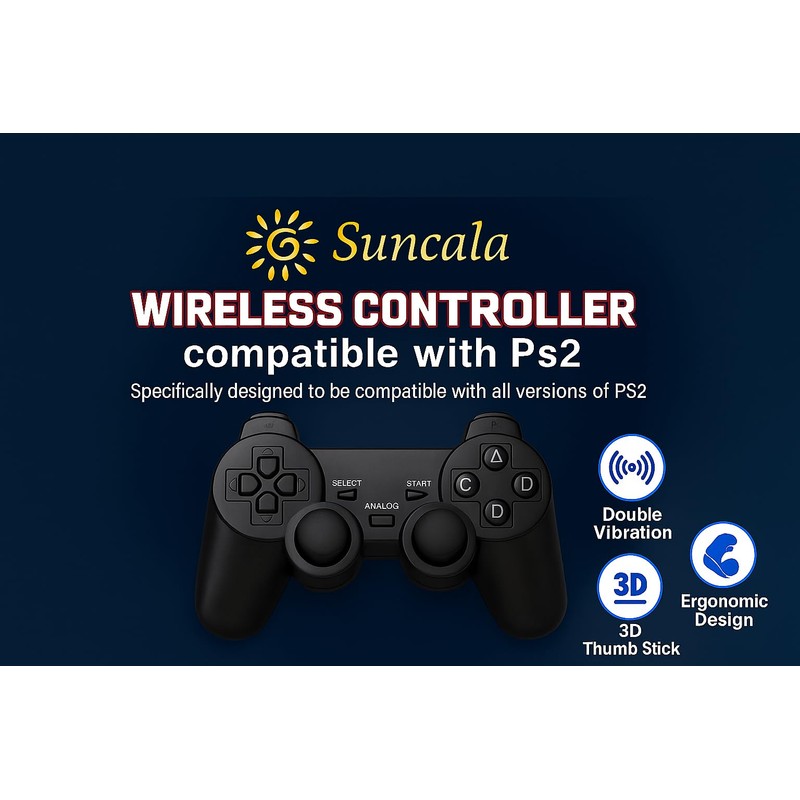 Suncala Wired Game Controller Compatible with PS2 Console, 7.2FT Cable,