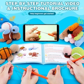 Crochet Kit for Beginners -4 PCS Turtle Crochet Kit with Step-by-Step Video Tutorials, Beginner Crochet Kit for Adults, Crochet Turtle Ball Games Set(Basketball Baseball Tennis American Football)