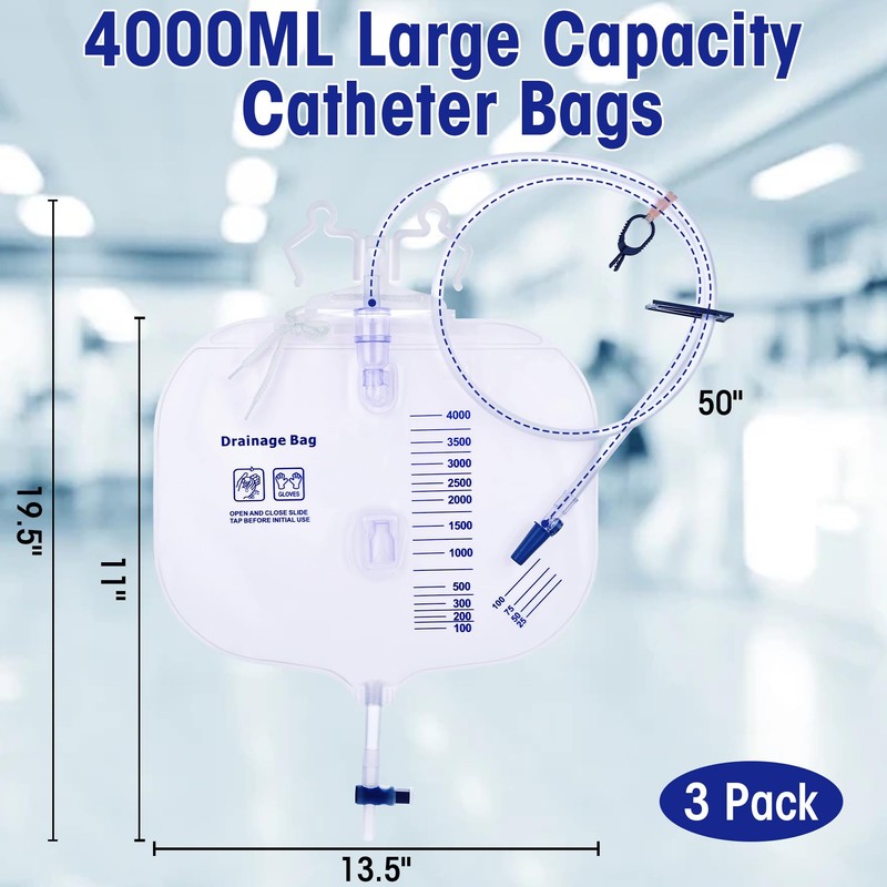 4000ml Urinary Drainage Bag, 3 Pack Catheter Bags for Women