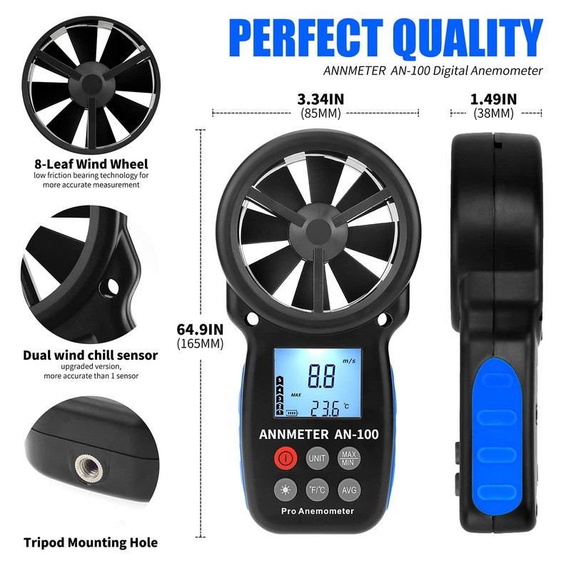 AIOMEST Handheld Wind Speed Meter Anemometer, Digtial Air Flow Tester
