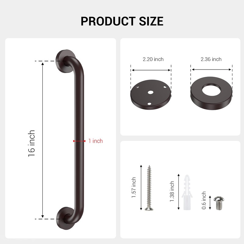 16 Inch Grab Bars for Wall Oil Brown, Safety Shower